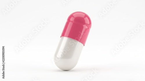 Single pink and white medical pill capsule