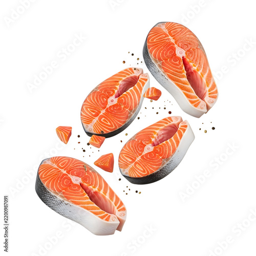 Fresh raw salmon fish steaks isolated on a white background