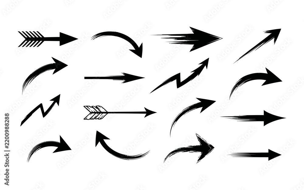 Fototapeta premium Set of hand drawn black arrows isolated on a white background for design projects and indicators