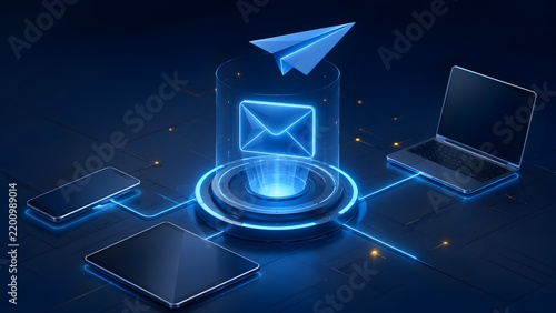 Cross Device Email Transmission And Cloud Messaging Network Concept
