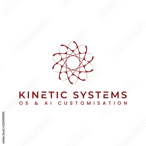 A logo featuring a minimalist operating system and artificial intelligence customisation, with a modern, abstract orbital symbol representing the seamless integration of technology for modern business
