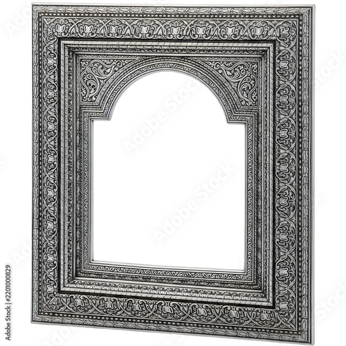 Black vintage ornate picture frame with an arched center design