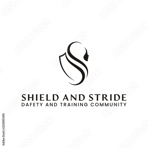 An elegant, abstract emblem combining flowing curves that suggest both a woman’s profile and a protective shield. It symbolises strength, confidence, safety, empowerment, and graceful movement.