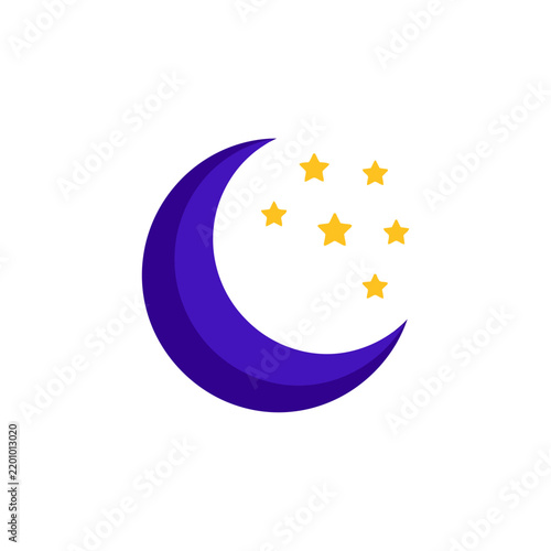 Minimalist Crescent Moon and Stars Illustration - Purple Night Sky Icon for Bedtime, Sleep, and Astrology Themes