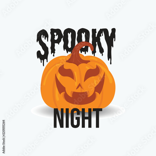 Spooky Night Jack O Lantern Pumpkin Flat Vector Illustration