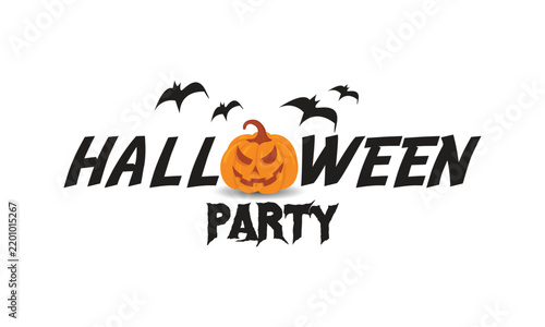 Halloween Party Typography with Jack O Lantern Pumpkin Vector Logo