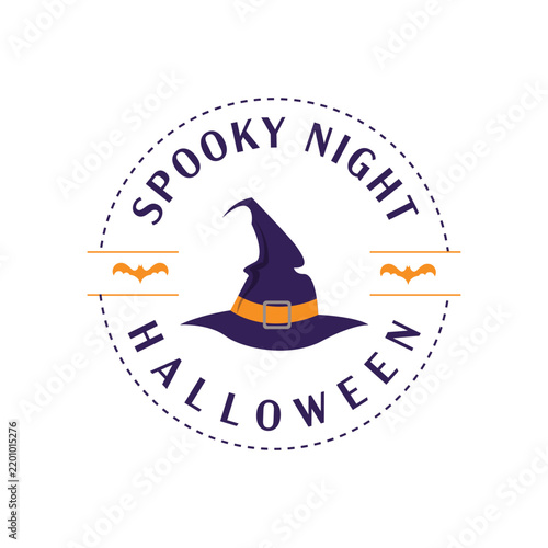 Spooky Night Halloween Witch Hat Minimalist Circular Badge Vector