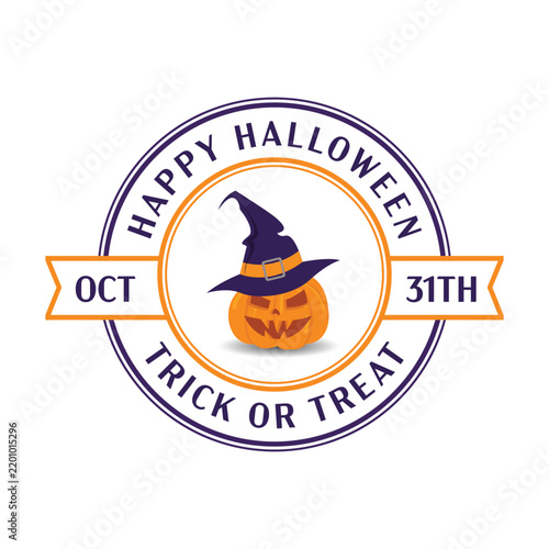 Happy Halloween Pumpkin Wearing Witch Hat Round Ribbon Badge