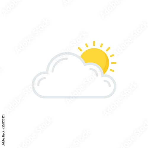 Minimalist Partly Cloudy Weather Icon, Sun Behind Cloud Vector Illustration for Forecast Apps and Web Design