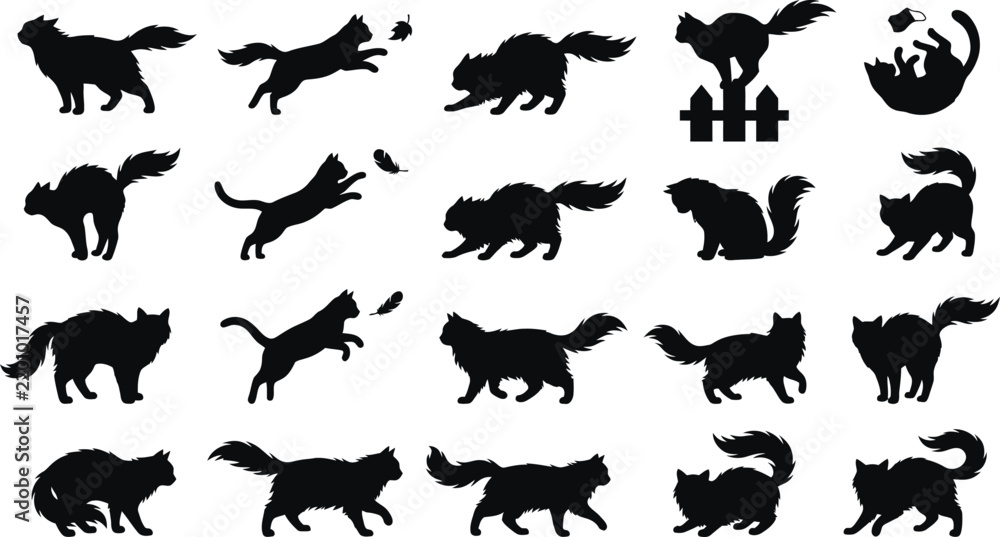 Obraz premium Creative Cat Silhouette Collection with Unique Poses on White Background