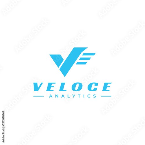A modern, dynamic logo featuring a bold black 'V' with three cyan motion streaks integrated into it to convey speed and analytical precision for a sports technology platform.