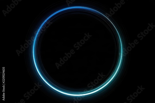 Sleek black background with thin, glowing blue and teal concentric circles, minimalist futuristic UI design element, high resolution