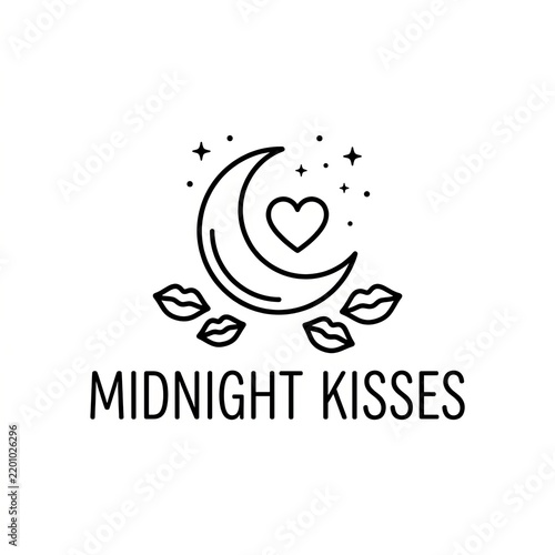 Whimsical black and white logo design featuring moon and love heart for romantic themes.