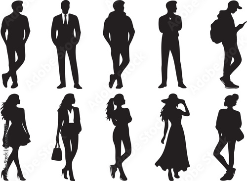 Professional Men and Women Standing Poses Silhouette Icons