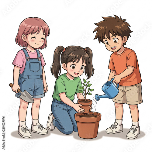 Cheerful Children Gardening Together