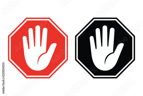 red stop hand block octagon sign png isolated, adblock do not enter forbidden icon for warning and restriction vector illustration