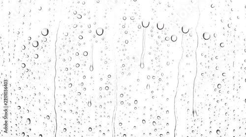 Long thin vertical trickles run continuously downward through evenly spread droplets on wet glass as isolated PNG with transparent background