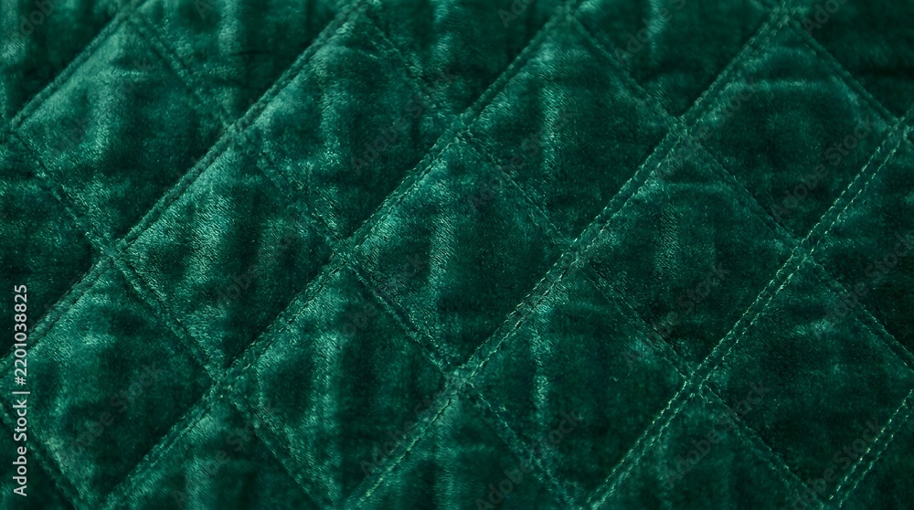 Naklejka premium Dark Green Quilted Velvet Fabric Texture Background.