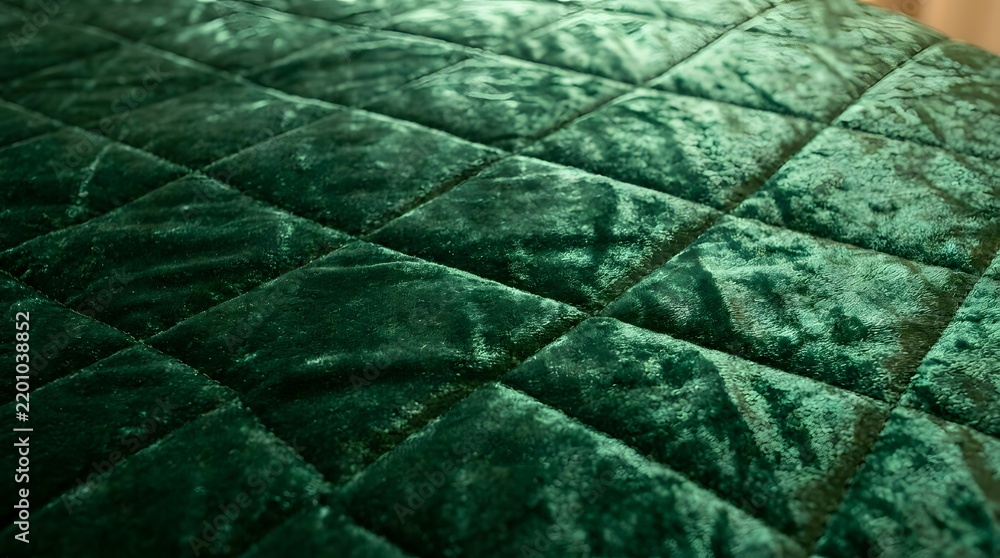 Naklejka premium Luxurious dark green quilted velvet fabric texture background.