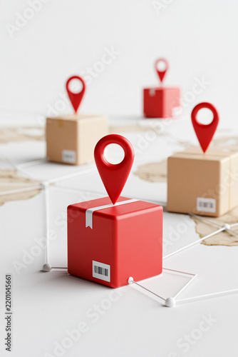 supply chain analytics concept, digital map connecting warehouse and delivery data, 3D illustration