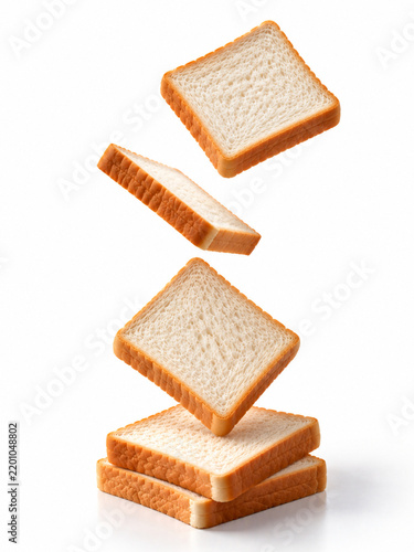 Falling Sliced White Bread Isolated on White Background