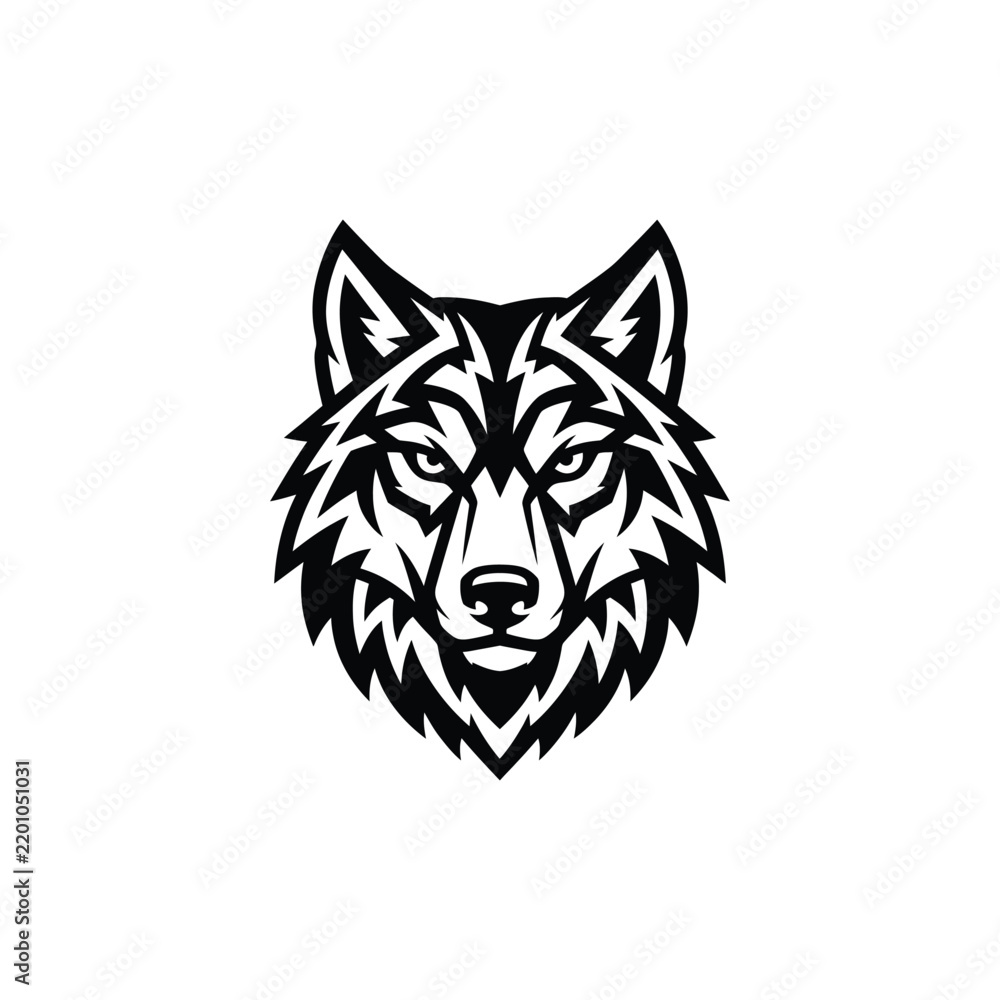 Obraz premium Stylized Wolf Head Emblem Black and White Graphic Design.