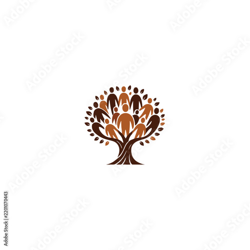 Abstract Tree Logo with Human Figures Representing Unity and Shared Values
