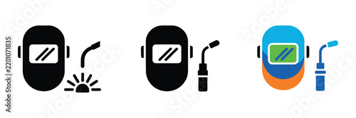 welding symbols and welder icon silhouette vector illustration for industrial work and metal fabrication