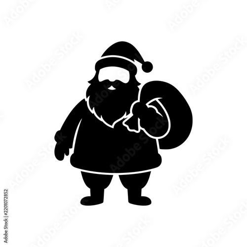 Santa Claus Silhouette Carrying A Gift Sack For Christmas Design