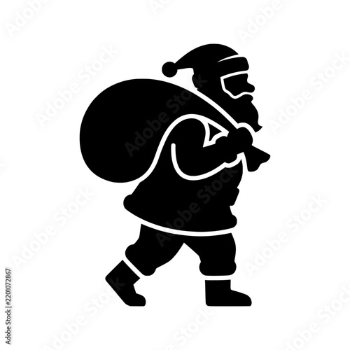 Walking Santa Claus Carrying Gift Bag Silhouette