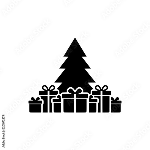 Christmas Tree With Gift Boxes Silhouette Icon