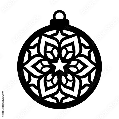 Christmas Bauble Ornament with Ornamental Snowflake Floral Pattern