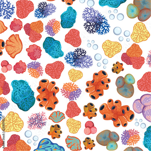 Colorful Vector Illustration of Tropical Coral Reef and Marine Life