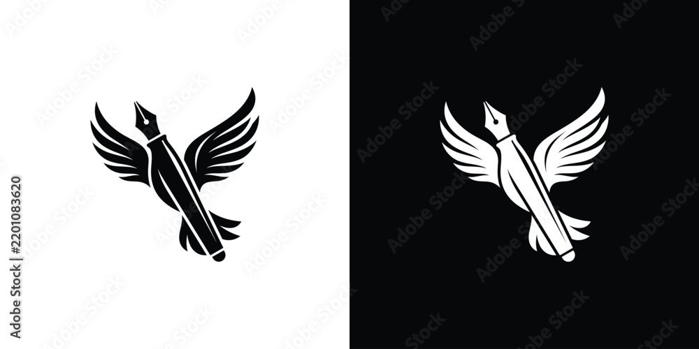Obraz premium Creative Fountain Pen with Wings Logo Design for Writers and Publishers