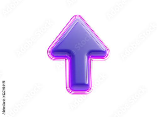 Shiny purple arrow icon pointing up with a glowing neon border isolated on a white background