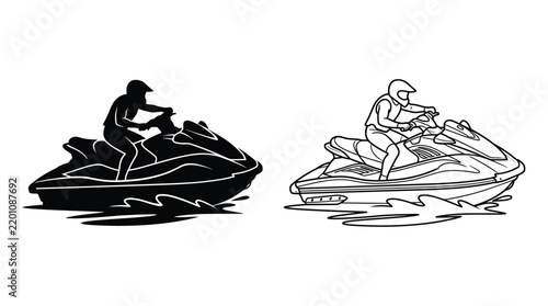 Принти на полотні Jet ski silhouettes depict recreational watercraft on a white background