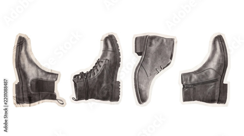 ankle boot , newspaper collage cutout set PNG