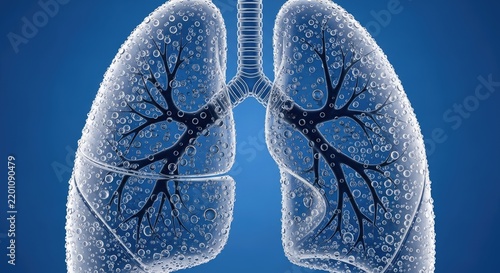 Detailed 3D Illustration of Human Lungs with Water Droplets.