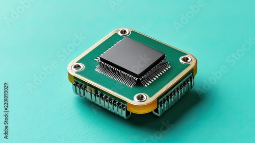 Fototapeta Modern microprocessor on green background showcasing technology advancement and engineering innovation in computing devices