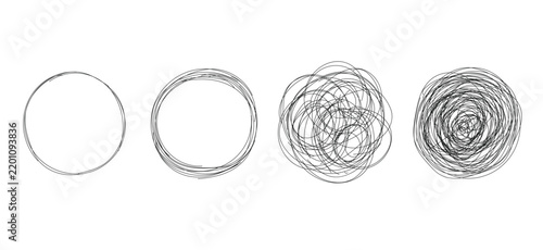 Konstfotografi A circular scribble icon set shows messy line progress from simple shape to comp