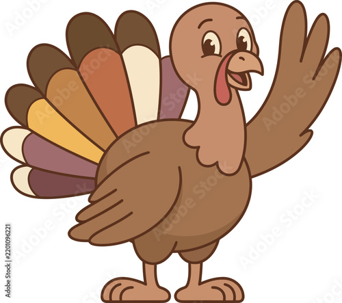 Happy Cartoon Turkey Waving Friendly Greeting Funny Farm Bird Character Vector Illustration for Thanksgiving Holiday Design