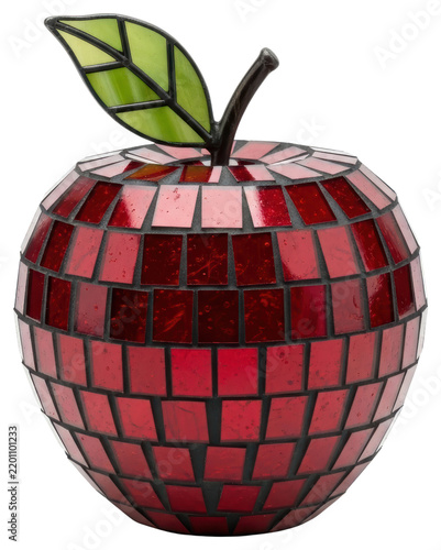Red glass mosaic apple decorative sculpture on a transparent backdrop