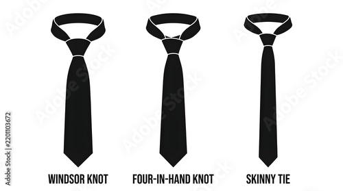 Necktie Knot Types Set Windsor Four In Hand and Skinny Tie Icons