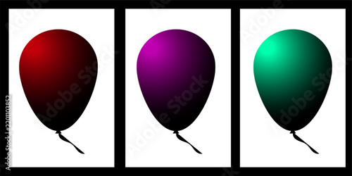 Three colorful glossy party balloons isolated on transparent background