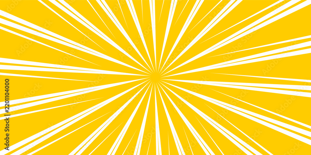 Fototapeta premium Yellow sun with wavy rays background. Poster with sunburst, sunrise or sunset in trendy 60 s 70s 80s groovy style. Preppy summer theme background. Modern psychedelic print. Vector flat illustration.