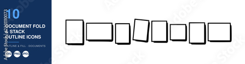 Document Fold Stack Outline Icons Set, Vector Illustration. Business Documents, Paperwork, File Management Concept