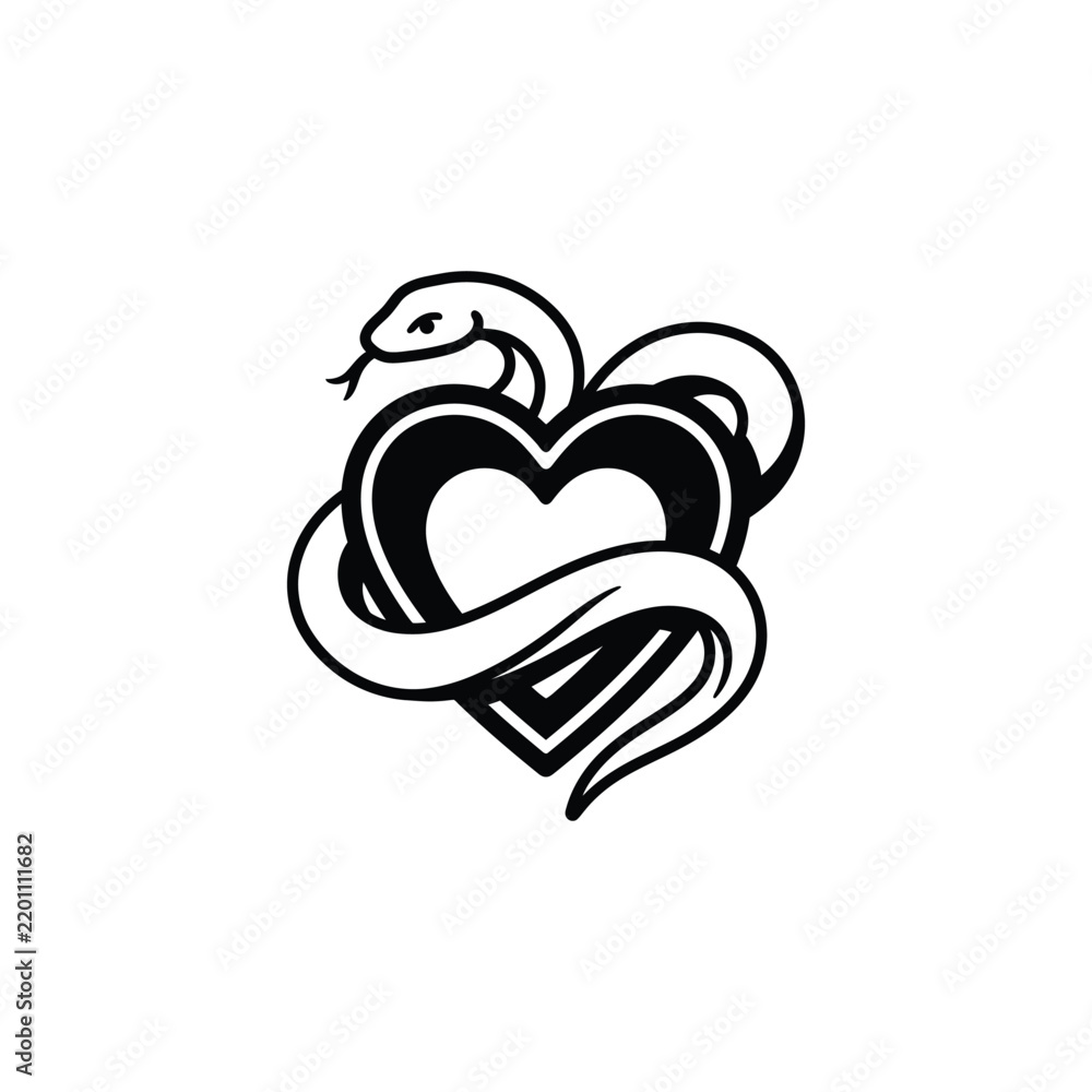 Fototapeta premium Stylized Snake Wrapped Around Heart Symbol.