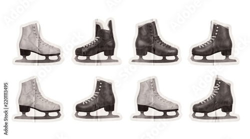 ice skates , newspaper collage cutout set PNG