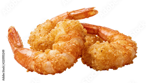 Golden crispy breaded shrimp tails, delicious seafood appetizer isolated on transparent background
