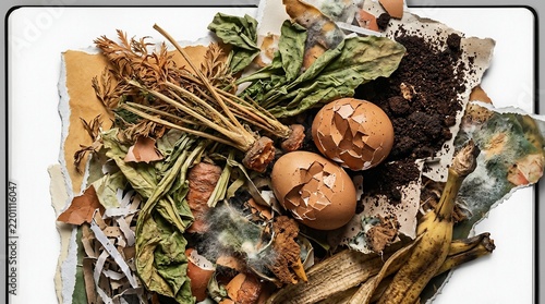 Obraz na płótnie Organic compost waste flat lay with eggshells and vegetable scraps